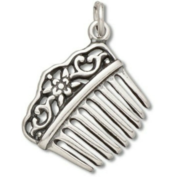 Sterling Silver Girls .8mm Box Chain 3D Ladies Hair Brush Pendant Necklace 